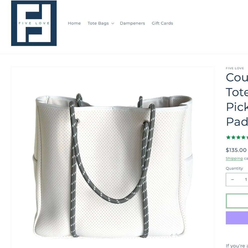 Five Love BRAND NEW Tennis and Pickleball Tote and matching wristlet! White.